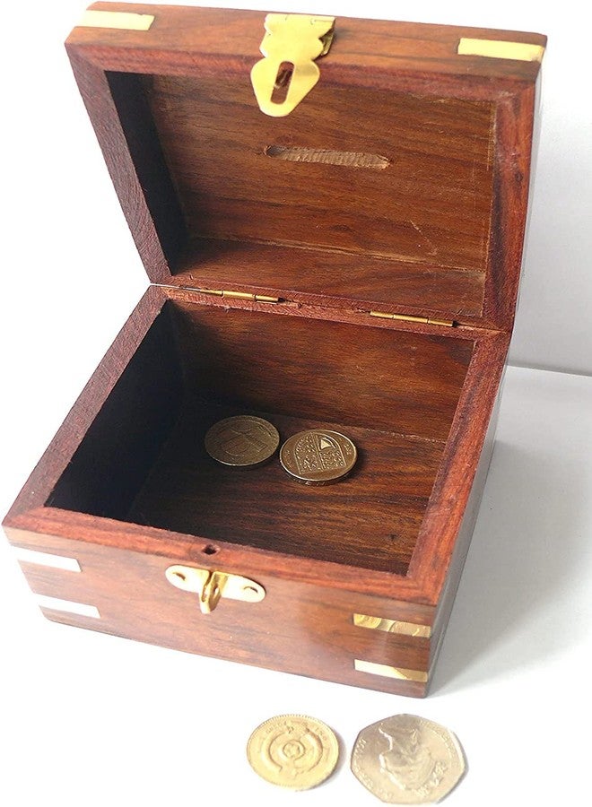 GURU JEE Handmade Indian Wooden Piggy Bank Decoration Unique Keepsake Small Square Piggy Money Saving Bank Gifts for Kids and Adults (Design 2) - Image 4